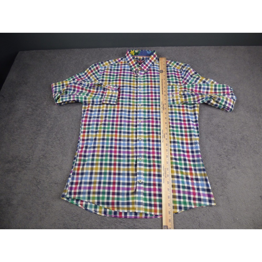 Soul of London Mens Multi Color Gingham Check Button Down Shirt Semi Fitted 16.5 - Picture 5 of 8